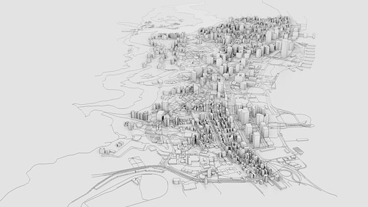 3D 白色城市模型 大纲 3D 它制作图案摩天大楼蓝图草图建筑师街道生长商业鸟瞰图绘画景观图片