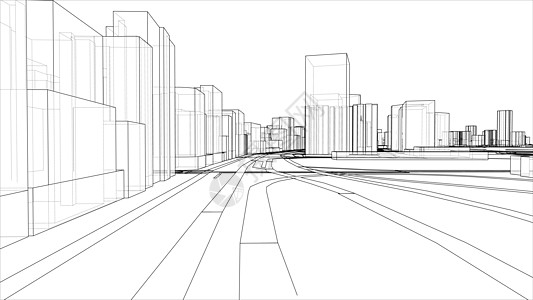 具有建筑物和道路的 3D 城市草图 韦克托市中心绘画正方形天际3d建筑学摩天大楼建筑蓝图住宅图片