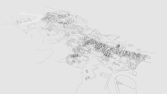 3D 白色城市模型 大纲 3D 它制作图案草图渲染公司景观中心办公室生长街道建筑鸟瞰图图片