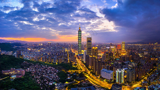 台湾天线 日落时的美丽城市风景高度金融旅行旅游公寓市中心全景地标购物办公室图片