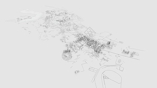 3D 白色城市模型 大纲 3D 它制作图案中心渲染景观草图房子绘画街道生长鸟瞰图蓝图图片