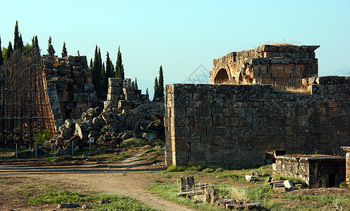 希拉波利斯 古老的希腊城市 今天是一片废墟 位于目前的Pamukkale古董柱子文明考古学旅行建造火鸡建筑石头体育场图片