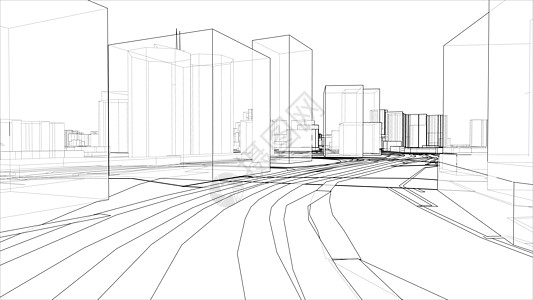 具有建筑物和道路的 3D 城市草图 韦克托景观蓝图正方形办公室商业3d建筑住宅建筑师天际图片