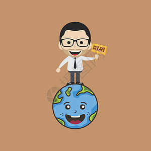 举着牌子的人拯救地球全球变暖运动地球绿色卡通片生态活动行星蓝色木头图片