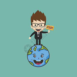 举着牌子的人拯救地球全球变暖运动卡通片活动生态木头蓝色绿色地球行星图片