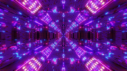 未来派科幻机库隧道走廊上无尽的发光灯 带有漂亮的电反射 3D 插图墙纸背景图形设计运动3d艺术小说紫色光芒反光渲染反思蓝色图片