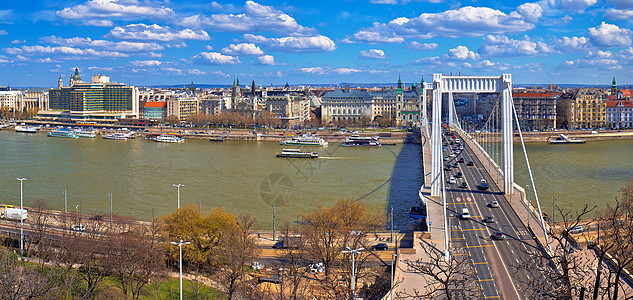 布达佩斯多瑙河水边全景市中心建筑蓝色历史性游客首都建筑学景观天空地标图片