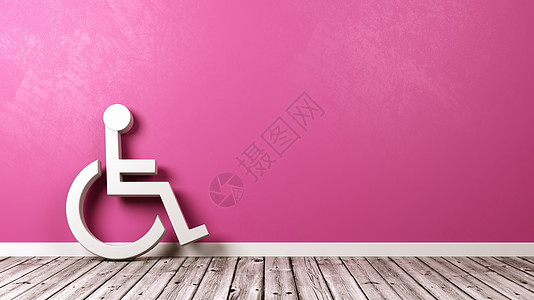 靠墙的轮椅符号与 Copyspac背景图片
