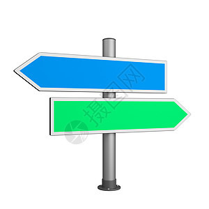 叉箭路标课程信号插图小路招牌路口导航绿色白色蓝色背景图片