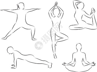 妇女做瑜伽练习剪影概述图片