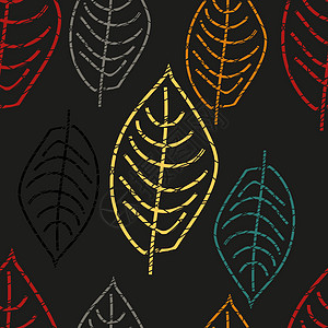 叶子的轮廓 创辉色彩 斯堪的纳维亚风格 深色背景 无缝模式 原始绘图 儿童插画 黄色的雨伞 对于不同的设计图片