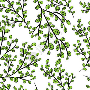 分支与绿叶无缝矢量图 eps 10织物纺织品生态卡片水彩插图植物群植物学涂鸦植物图片