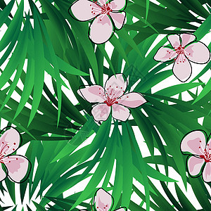 异国情调的丛林壁纸 无缝矢量花卉图案 春天的装饰 模式设计 美丽的无缝花卉丛林图案 异国情调的绿色背景 夏季热带植物纺织品插图天图片