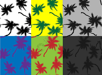 卡通图案与黑色棕榈树剪影无缝 剪影矢量图 美丽的棕榈树 无缝的热带图案 任何目的的伟大设计图片