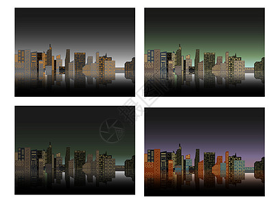 夜城的背景 晚上时间镇 多彩的 Eps10 平面矢量图片