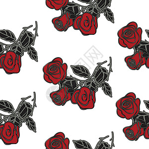 与红玫瑰的无缝模式 矢量图螺纹叶子发芽藤蔓玫瑰墙纸装饰品英语植物群花园图片