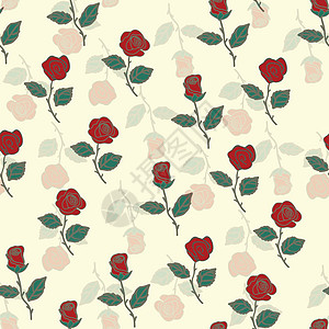 与红玫瑰的无缝模式 矢量图藤蔓织物发芽卷曲叶子墙纸英语螺纹插图玫瑰图片
