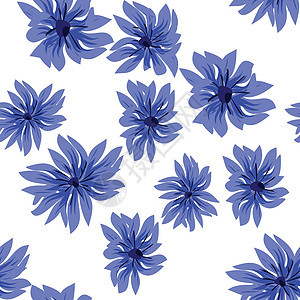 无缝花卉图案 在深蓝色的风格化矢车菊和草甸草 它制作图案手绘矢量花瓣叶子季节插图洋甘菊植物野花蓝色草本植物花园图片