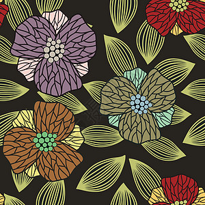 无缝花卉图案矢量 手绘花卉纹理生态花瓣叶子树叶玫瑰插图纺织品打印织物花园图片