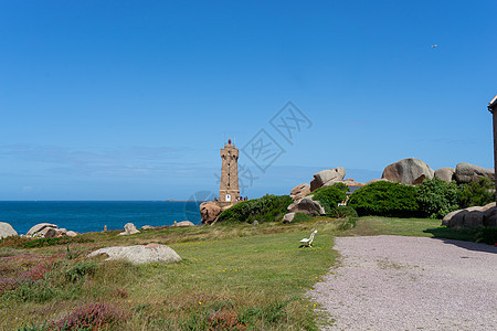 玫瑰花岗沿岸的灯塔 Britanny旅行假期海岸支撑岩石旅游图片