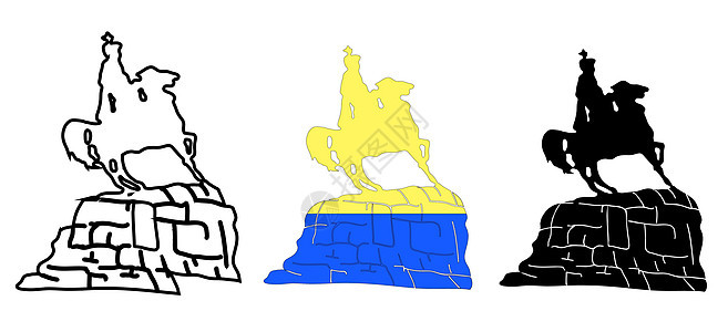 乌克兰的景点 科扎克纪念碑 博赫丹赫梅尔尼茨基 马背上的骑士 基辅 标志矢量图卡通片国家历史横幅旅游纪念碑建筑街道插图教会图片