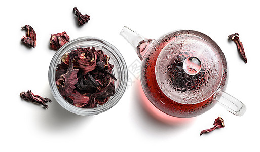 白背景饮用日比士茶的喜酒酿造芳香植物草本植物早餐杯子花朵花瓣仪式茶点图片