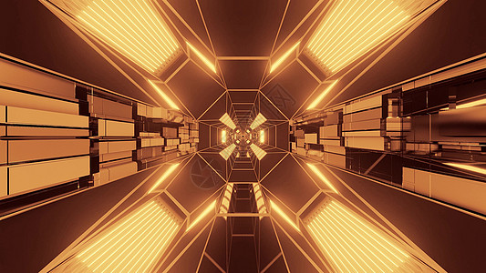 具有3d技术纹理的无穷无尽的创造性未来远期科学西菲隧道通道 插图3d机库艺术渲染艺术品计算机小说走廊金子科幻设计图片