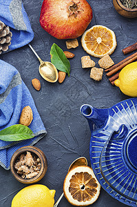 茶水和茶叶原料厨具商品用具芳香陶瓷健康饮品柠檬石榴水果叶子图片