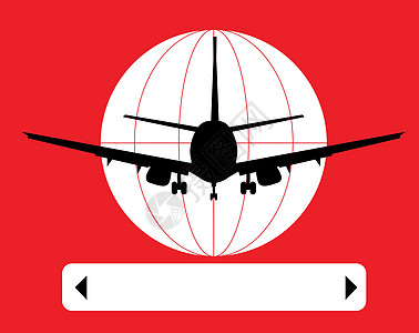 航空概念 红色背景上的平面轮廓 民用航空或航空运输标志 矢量说明图片