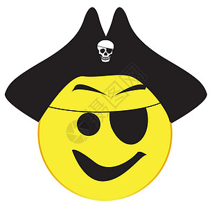 带着帽子笑脸按钮的海盗孤立艺术颅骨情感草图艺术品漫画黄色卡通片眼睛绘画图片