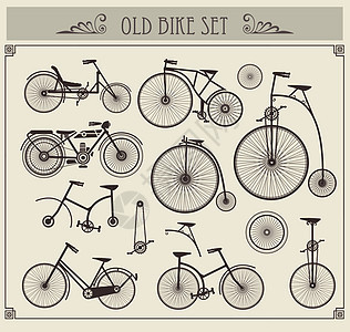 旧自行车绘画古董装饰收藏引擎风格车辆插图艺术乡愁图片