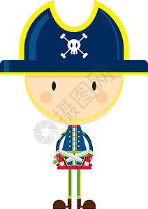可爱的卡通海盗船长交叉骨队长颅骨骷髅水手海盗帽弯刀卡通片图片
