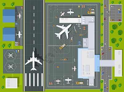 飞机俯视角度假期机场飞机场运输公共汽车航班商业插图旅游建筑学图片
