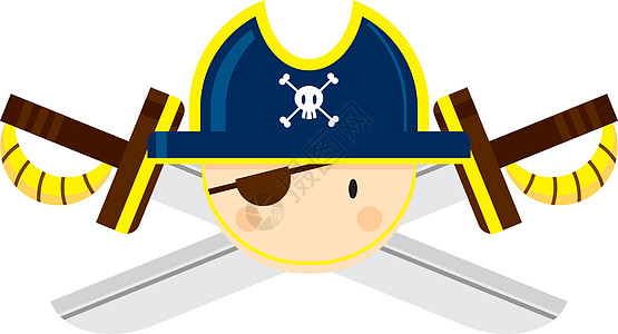 卡通海盗船长与交叉的剑水手弯刀卡通片眼罩颅骨海盗帽骷髅交叉骨队长图片