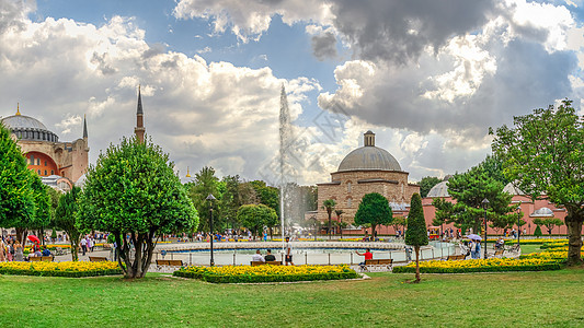 土耳其伊斯坦布尔苏丹艾哈迈德迈丹教会旅行喷泉圆顶遗产文化地标博物馆金角尖塔图片