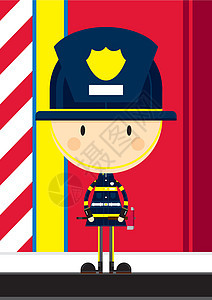 可爱的卡通大头 Firema斧头职业工作消防员徽章头盔卡通片服务背景图片
