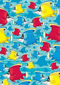 卡通热带鱼模式卡通片海洋海洋生物鱼纹游泳图片