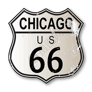 美国芝加哥芝加哥66号公路绘画白色街道黑色插图交通城市路线插画