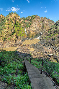Ruacana瀑布在纳米比亚非洲库内河上巨石荒野峡谷边界日出冒险溪流洪水岩石地标图片