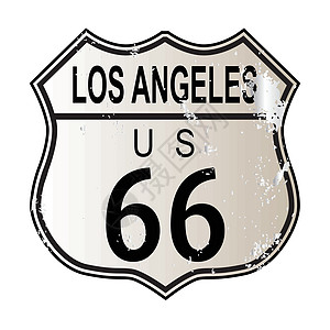美国66号公路洛杉矶66号公路街道交通插图绘画黑色白色城市路线插画