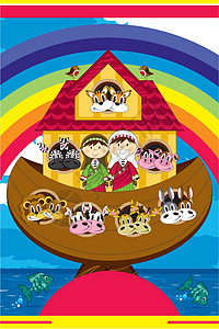 卡通诺亚方舟和动物历史狮子奶牛圣经彩虹斑马宗教卡通片图片