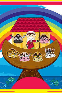 卡通诺亚方舟和动物斑马彩虹卡通片圣经狮子宗教历史奶牛图片