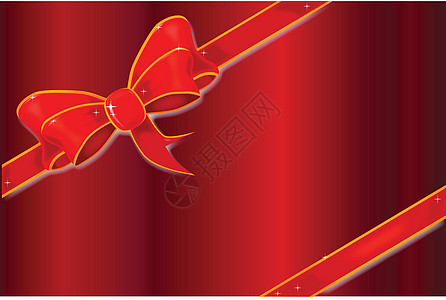 红丝带背景丝绸插图蝴蝶结金子标签火花红色缎带贺卡图片