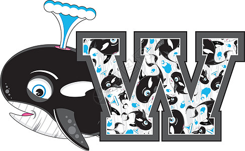 W 代表鲸鱼海上生活学习动物字母卡通意义教育英语图片