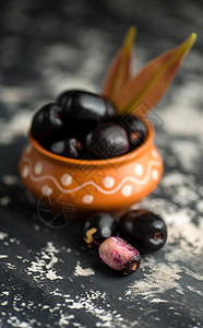 Jambolan 梅花或果酱或果子 爪哇梅和石质本底叶叶石头叶子纹理篮子草药药物热带浆果紫色水果图片