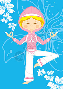 连帽上衣瑜伽女郎头发帽衫运动练习沉思女孩卡通片背景图片