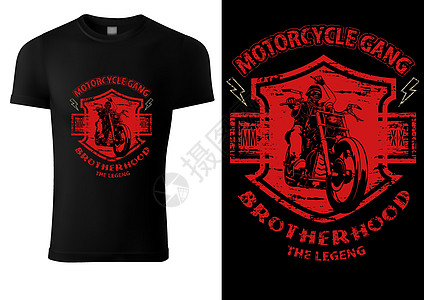 黑色 T 恤设计与文化插图翅膀自行车黑与白驾驶摩托车手衣服热情兄弟会图片