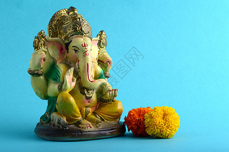 印度教上帝蓝色背景的偶像神话宗教雕塑信仰雕刻智慧节日问候语数字精神背景图片