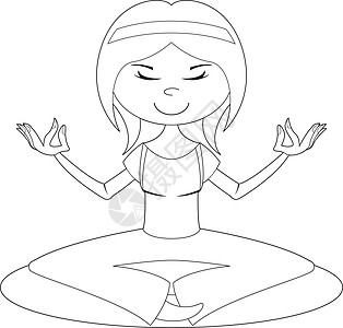 可爱的瑜伽女孩大纲卡通片练习沉思黑与白头巾运动精神图片