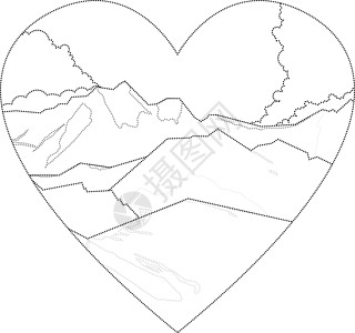 比利牛斯山山地景观轮廓图在听到时被隔离草图爬坡坐骑艺术全景地形农村旅行插图顶峰设计图片